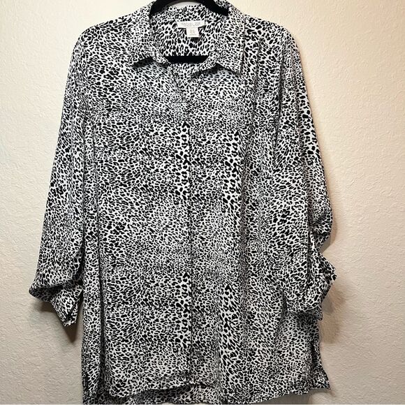 Rachael Zoe sheer button down top 🖤 black and white 🖤 EUC 🖤 1X - Picture 1 of 6